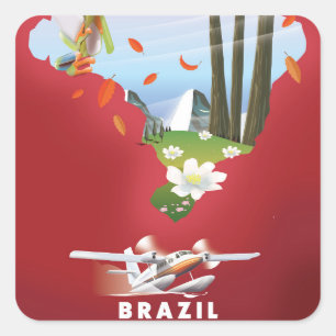 Adesivo Quadrado Cartaz de viagem ilustrado do Brasil.