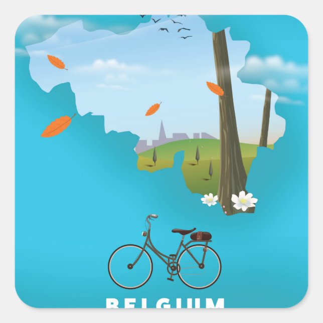 Adesivo Quadrado Cartaz de viagem impresso do mapa da Bélgica. (Frente)