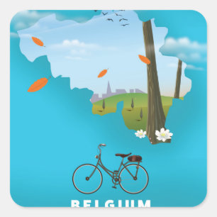 Adesivo Quadrado Cartaz de viagem impresso do mapa da Bélgica.