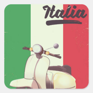Adesivo Quadrado Cartaz de viagem Itália Scooter Vintage