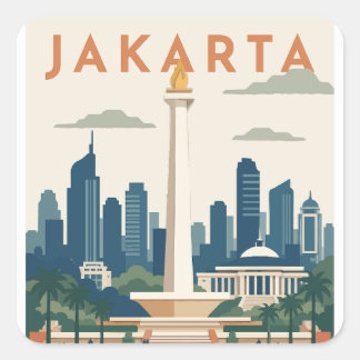 Adesivo Quadrado Cartaz de Viagem Jakarta Indonésia