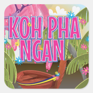 Adesivo Quadrado Cartaz de viagem Koh Pha Ngan Tailândia