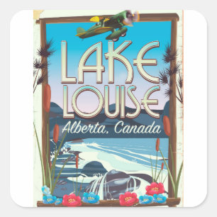Adesivo Quadrado Cartaz de viagem Lago Louise, Alberta Canadá