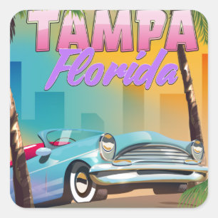 Adesivo Quadrado Cartaz de viagem lindo de Tampa Flórida.