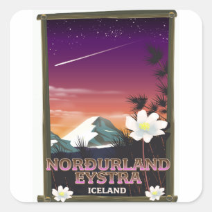 Adesivo Quadrado Cartaz de viagem Norðurland eystra Islândia
