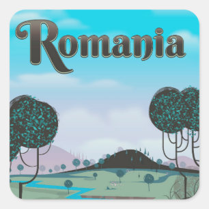 Adesivo Quadrado Cartaz de viagem paisagem vintage Romênia