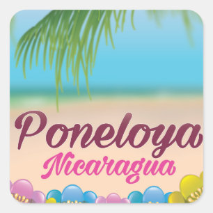 Adesivo Quadrado cartaz de viagem praia Poneloya nicarágua