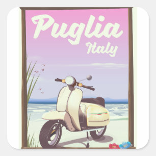Adesivo Quadrado Cartaz de viagem Puglia Itália.