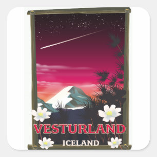 Adesivo Quadrado cartaz de viagem Vesturland Islândia