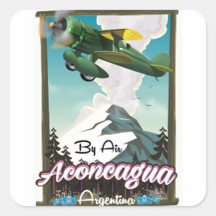 Adesivo Quadrado Cartaz de viagem vintage Aconcagua -Argentina.