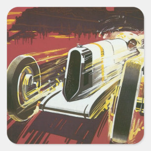 Adesivo Quadrado Cartaz de Viagem Vintage, Corrida de Automóveis do