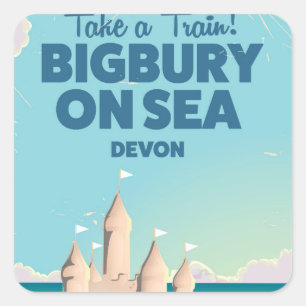 Adesivo Quadrado Cartaz de viagem vintage da praia de Bigbury on Se