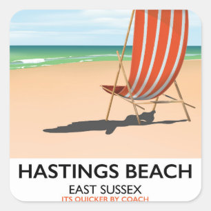 Adesivo Quadrado Cartaz de viagem vintage da Praia de Hastings, Eas