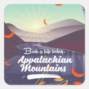 Adesivo Quadrado Cartaz de viagem vintage das Montanhas Apalaches