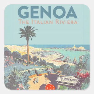 Adesivo Quadrado Cartaz de Viagem Vintage de Gênova Riviera Italian
