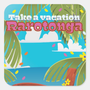 Adesivo Quadrado Cartaz de viagem vintage de Rarotonga