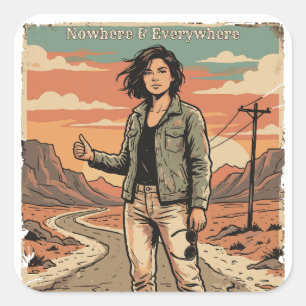 Adesivo Quadrado Cartaz de Viagem Vintage Estética Em Lugar Nenhum