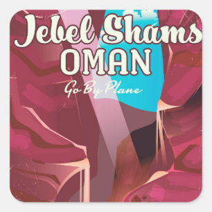 Adesivo Quadrado Cartaz de viagem vintage Jebel Shams, Omã.