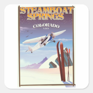 Adesivo Quadrado Cartaz de viagem vintage Steamboat Springs colorad