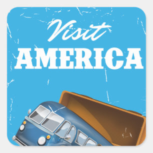 Adesivo Quadrado Cartaz de viagem vintage Visite a América.