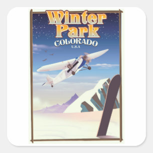 Adesivo Quadrado Cartaz de viagem vintage Winter Park colorado