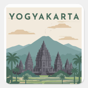 Adesivo Quadrado Cartaz de Viagem Yogyakarta Indonésia