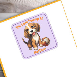Adesivo Quadrado Cartaz do Beagle Puppy "This Book Belts"