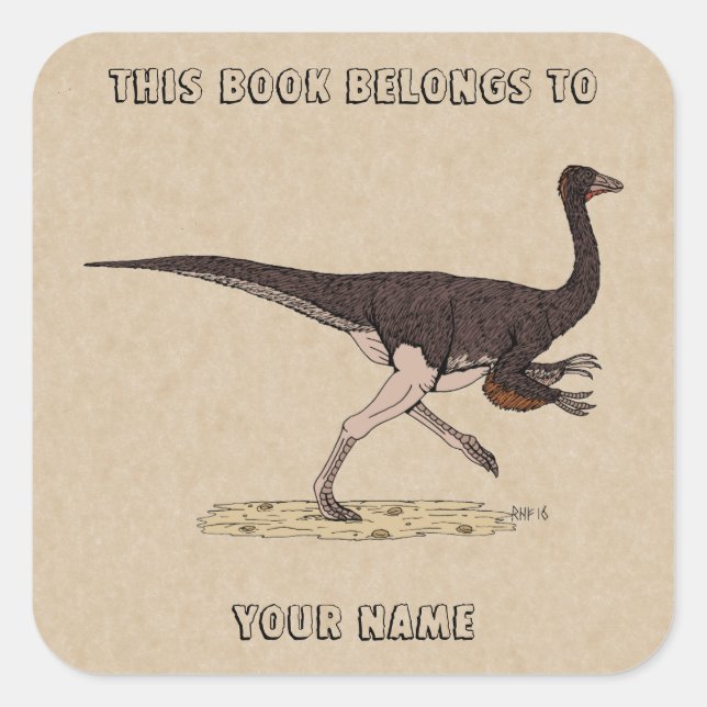 Adesivo Quadrado Cartaz do Dinossauro Ornithomimus Cretáceo (Frente)