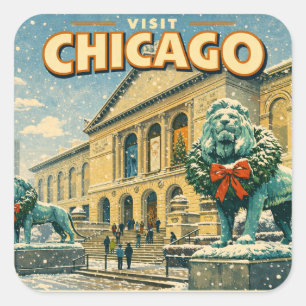 Adesivo Quadrado Cartaz do Instituto de Arte de Chicago no inverno