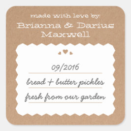 Adesivo Quadrado Cartaz do Kraft Paper Hearts Comida Gift Label Squ