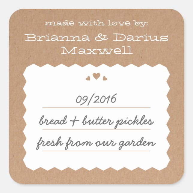 Adesivo Quadrado Cartaz do Kraft Paper Hearts Comida Gift Label Squ (Frente)