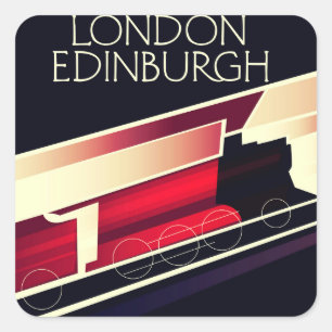 Adesivo Quadrado Cartaz estilo vintage Locomotiva Londres Edimburgo