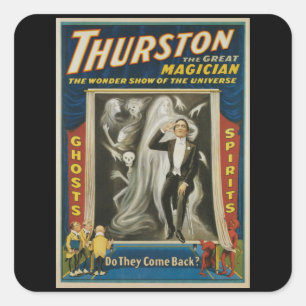Adesivo Quadrado Cartaz Mágico Antigo, Thurston, O Grande Mágico