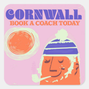 Adesivo Quadrado cartaz vintage de pescador de Cornwall "pegue um ô
