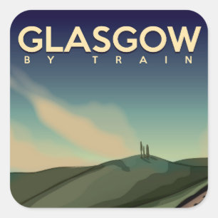 Adesivo Quadrado Cartaz vintage de trem de Glasgow