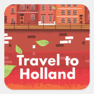 Adesivo Quadrado Cartaz vintage de viagem para a Holanda.