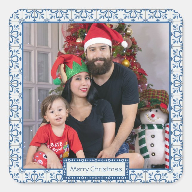 Adesivo Quadrado Cartolina de Natal e pétalas de flores (Frente)