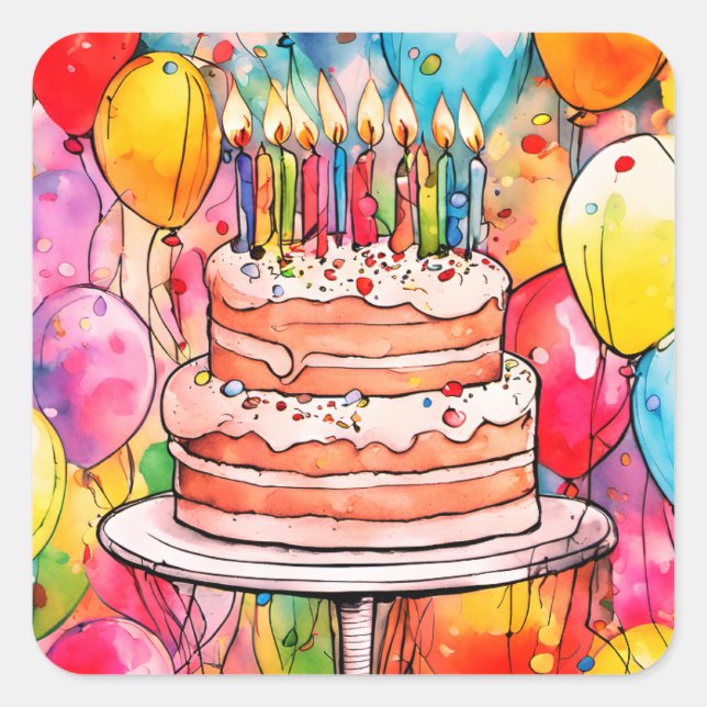 Adesivo Quadrado Cartonagens de bolos de aniversário ou selos de en (Frente)