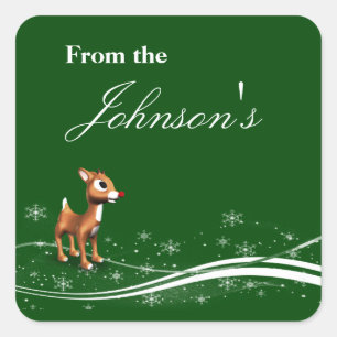 Adesivo Quadrado Cartoon Bonito Reindeer Marcar Presente de Natal