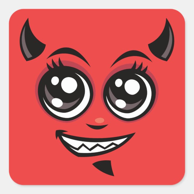 Adesivo Quadrado Cartoon Bonito Sorrindo Diabo (Frente)