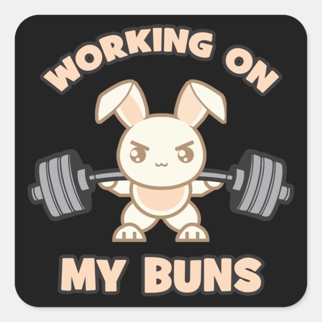 Adesivo Quadrado Cartoon Bunny do Workout - Trabalhando Em Meus Pei (Frente)