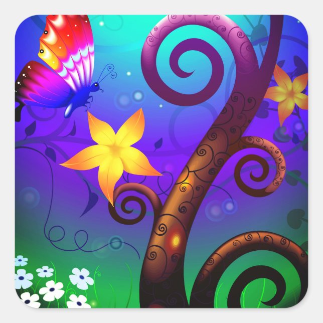 Adesivo Quadrado Cartoon Butterfly (Frente)