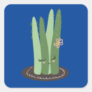 Adesivo Quadrado Cartoon Cactus Doodle Engraçado Verde