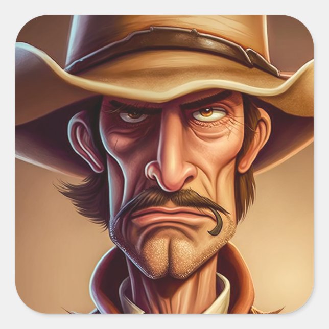 Adesivo Quadrado Cartoon Cowboy (Frente)