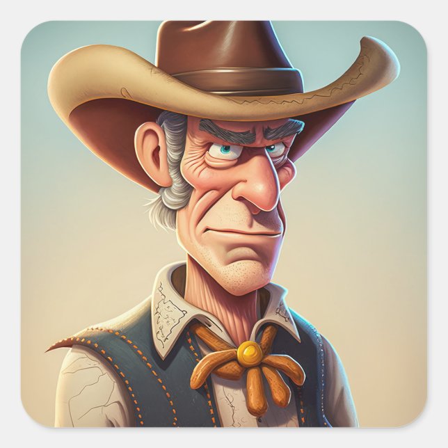 Adesivo Quadrado Cartoon Cowboy (Frente)
