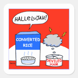 Adesivo Quadrado Cartoon de Humor Foodie Cristão