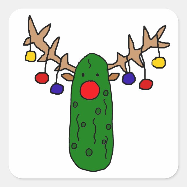 Adesivo Quadrado Cartoon de Natal Engraçado Reindeer Pickle (Frente)