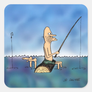 Adesivo Quadrado Cartoon de Pesca do Dia Estranho