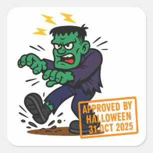 Adesivo Quadrado Cartoon Frankenstein - Aprovado pelo Dia das Bruxa