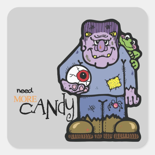 Adesivo Quadrado Cartoon Frankenstein Halloween (Frente)